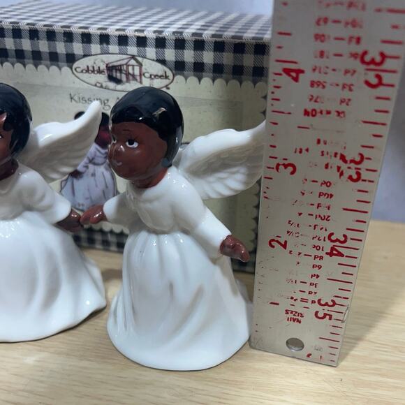 Cobble Creek Kissing Angels Bells African American Boy & Girl New In Box - Picture 4 of 5